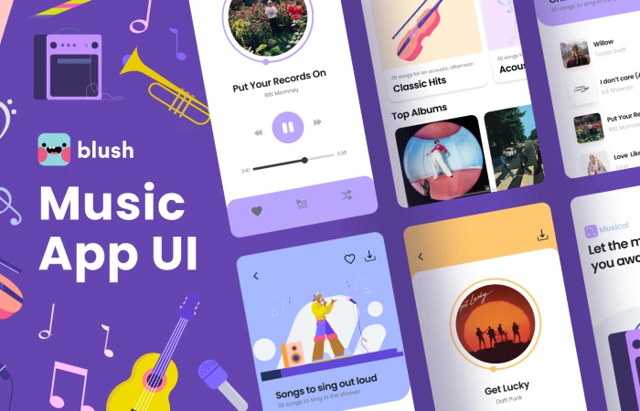 Music App Template with Illustrations  - Free Figma Template