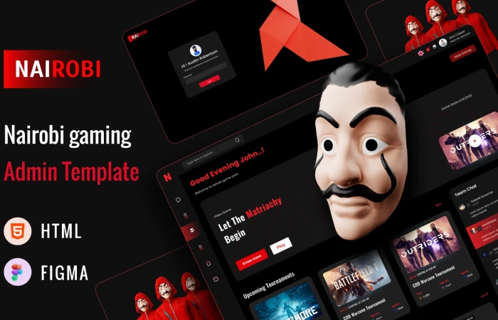 Nairobi  Free Bootstrap 5 Gaming Admin Dashboard inspired by Money Heist  - Free Figma Template