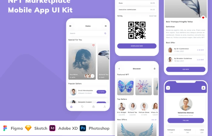 NFT Marketplace Mobile App UI Kit  - Free Figma Template