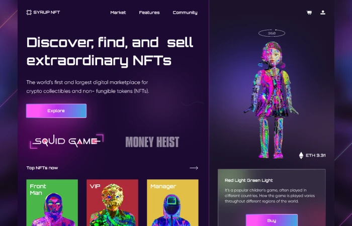 NFT's Marketplace ( Squid Game Concept)  - Free Figma Template