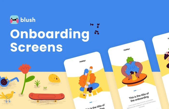 Onboarding Screens with Hobbies Illustrations  - Free Figma Template