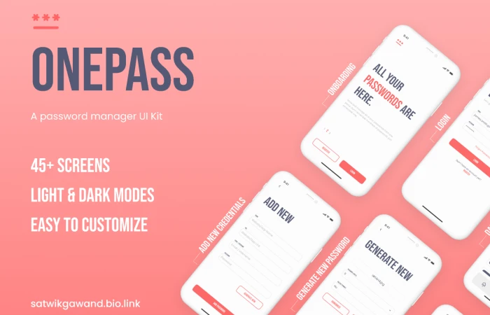 OnePass: A password manager UI Kit  - Free Figma Template