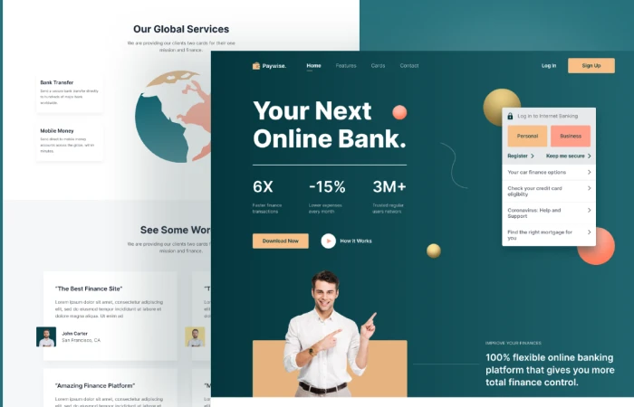 Online Banking Website landing page design  - Free Figma Template