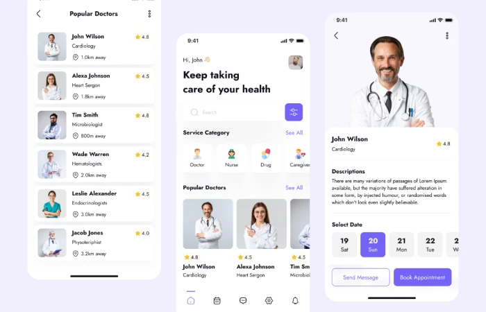 Online Doctor Appointment App UI Kit V1  - Free Figma Template
