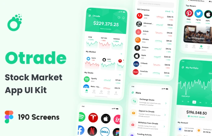 Otrade - Stock Trading, Stock Market App UI Kit  - Free Figma Template