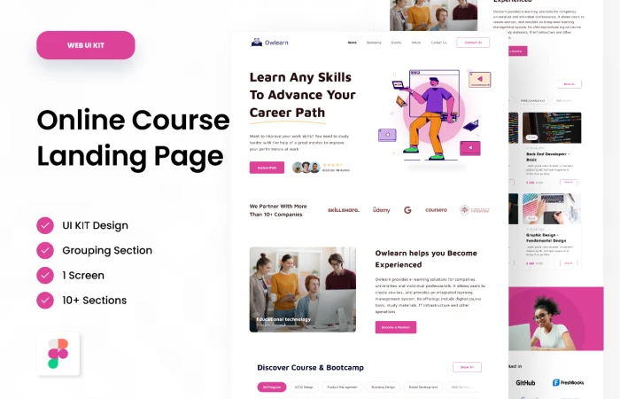 Owlearn - Onlie Course Landing Page  - Free Figma Template