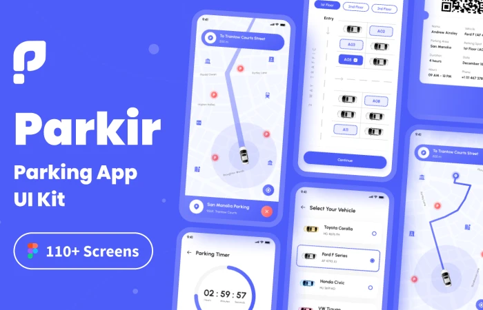 Parkir - Parking App UI Kit  - Free Figma Template