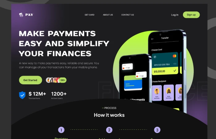 Pay- Digital Banking Landing Page Website (Dark Mode)  - Free Figma Template