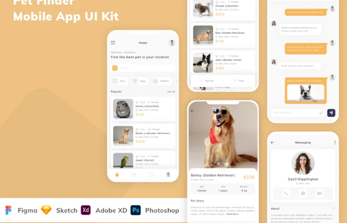 Pet Finder Mobile App  Kit  - Free Figma Template