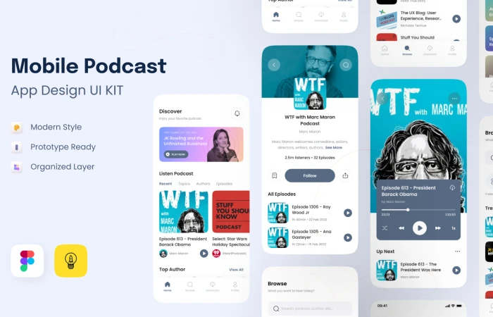 Podcast App Design - Only $5  - Free Figma Template
