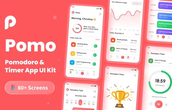 Pomo - Pomodoro & Timer App UI Kit  - Free Figma Template
