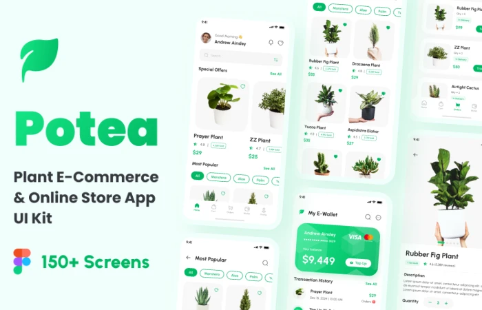 Potea - Plant E-Commerce & Online Store App UI Kit  - Free Figma Template
