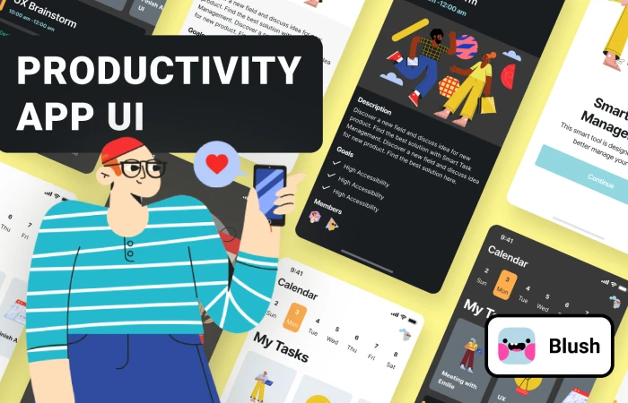 Productivity App UI with Amigos Illustrations  - Free Figma Template