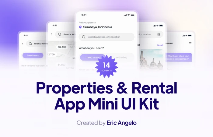 Properties & Rental App Mini UI Kit  - Free Figma Template
