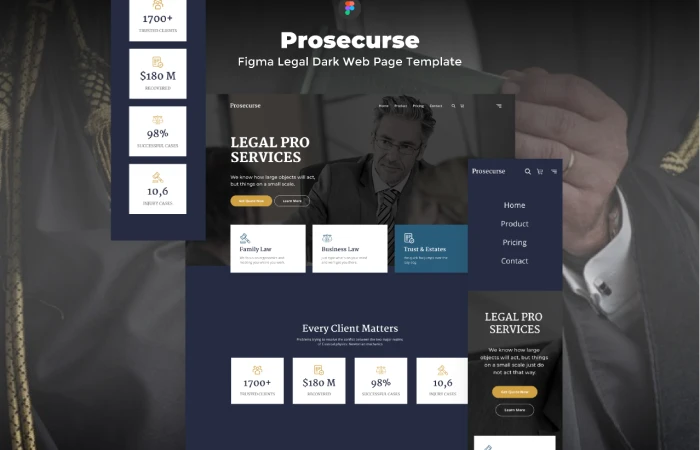 Prosecurse - Figma Legal Dark Web Page Template  - Free Figma Template