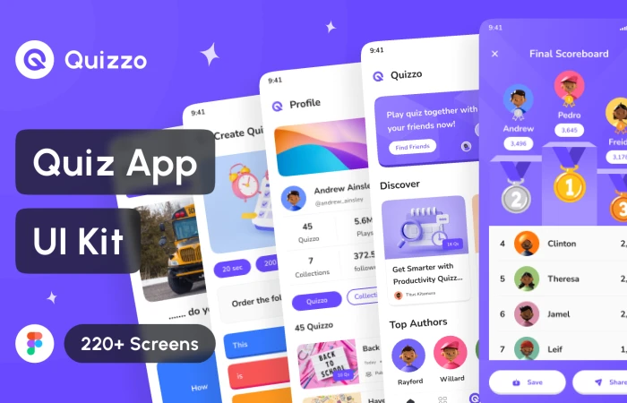 Quizzo - Quiz App UI Kit  - Free Figma Template