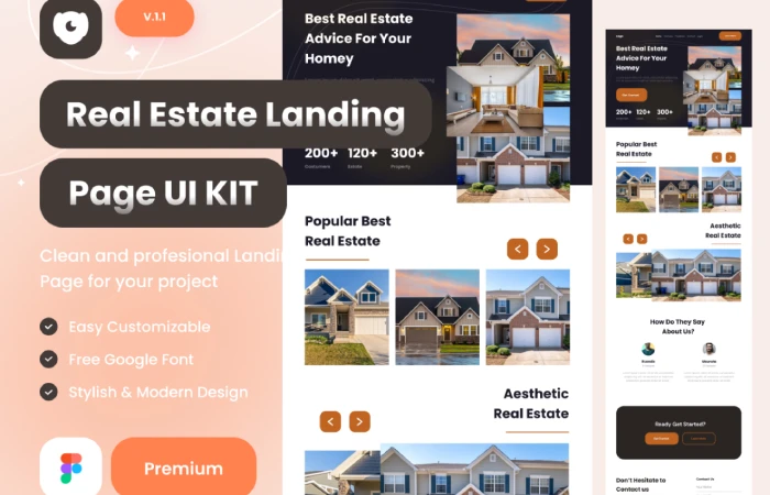 Real Estate landing page ui kits  - Free Figma Template