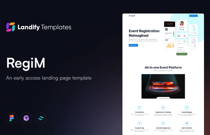 RegiM - Early Access Landing Page Template  - Free Figma Template
