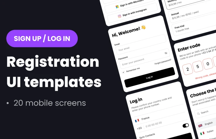 Registration UI templates (Sign up/Log in)  - Free Figma Template