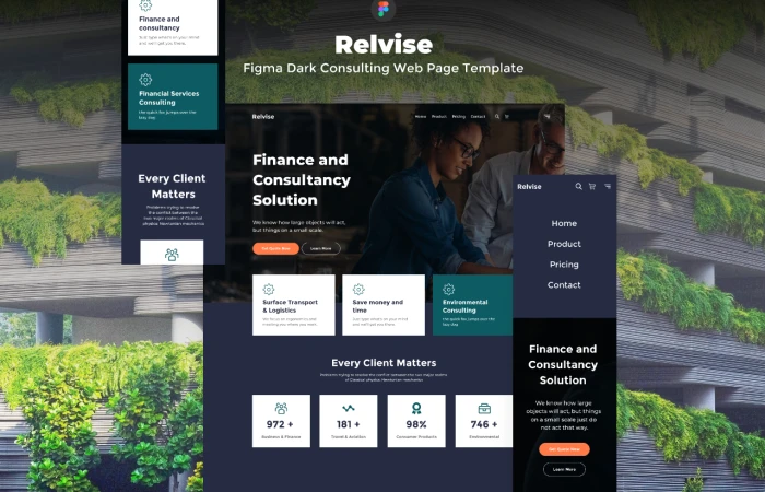 Relvise - Figma Consulting Dark Web Page Template  - Free Figma Template