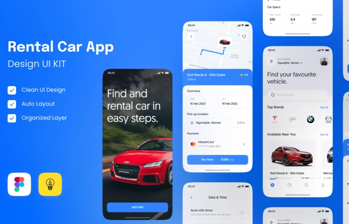 Rental Car Mobile App Design  - Free Figma Template