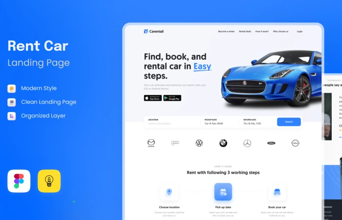 Rental Car Web Design - Only $2  - Free Figma Template
