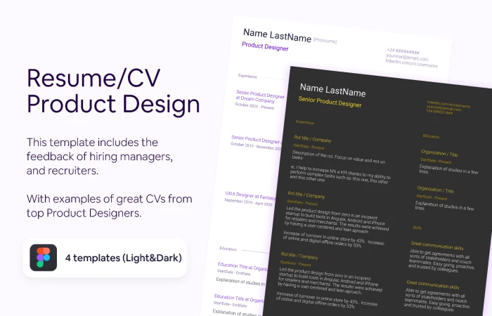 Resume (CV) for Product Designers  Template  - Free Figma Template
