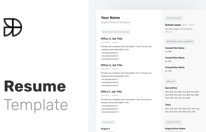 Resume Template - With Auto Layout  - Free Figma Template
