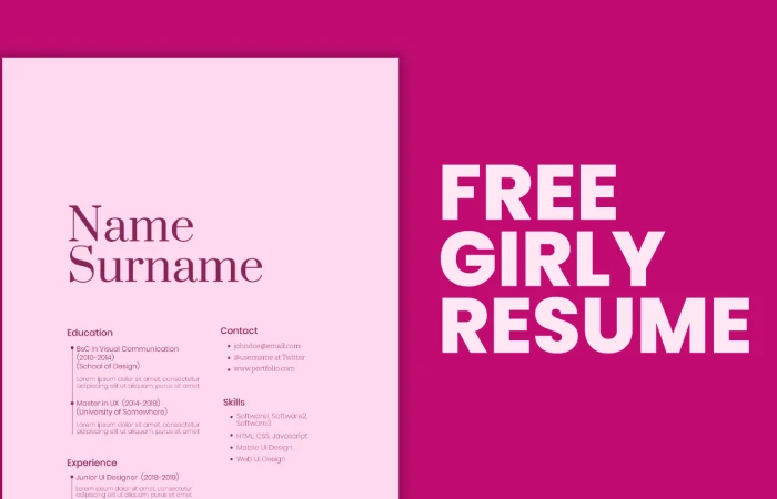 Resume/CV Girl Pink  Free Template  - Free Figma Template