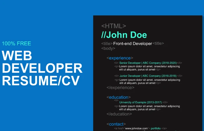 Resume/CV Template for Web developers (Colored Version)  - Free Figma Template