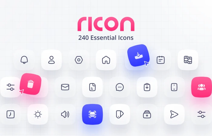 Ricon v.1 Demo  240 Essential Interface Icons  - Free Figma Template