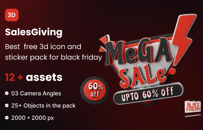 SalesGiving - Best  free 3d icon and sticker pack for black  - Free Figma Template