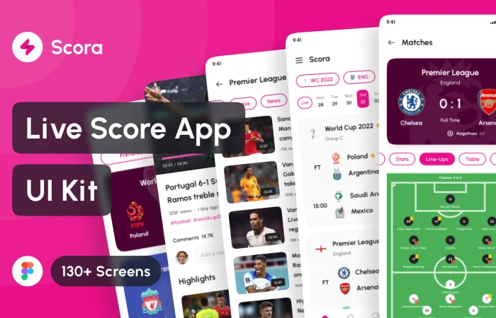 Scora - Live Score App UI Kit  - Free Figma Template