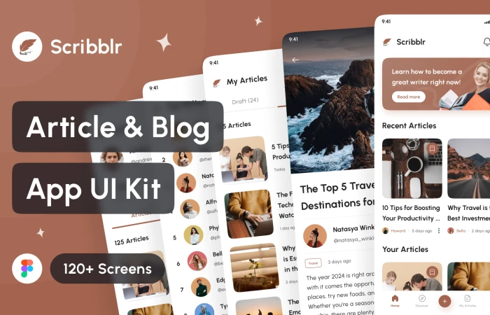 Scribblr - Article & Blog App UI Kit  - Free Figma Template