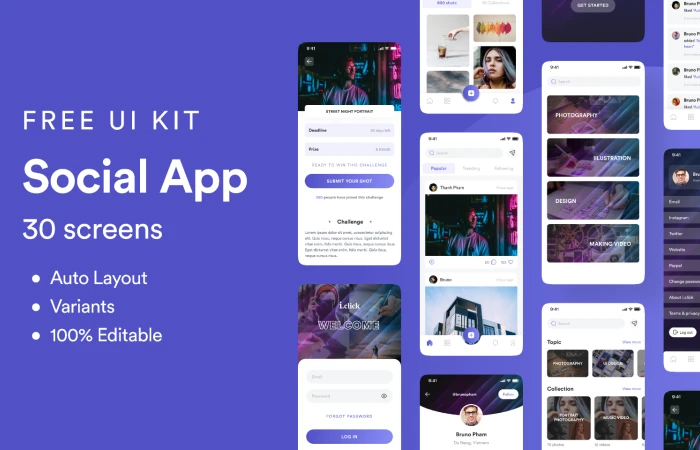 Social App - Free UI Kit   - Free Figma Template