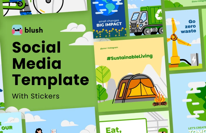 Social Media Template with Go Green Stickers  - Free Figma Template