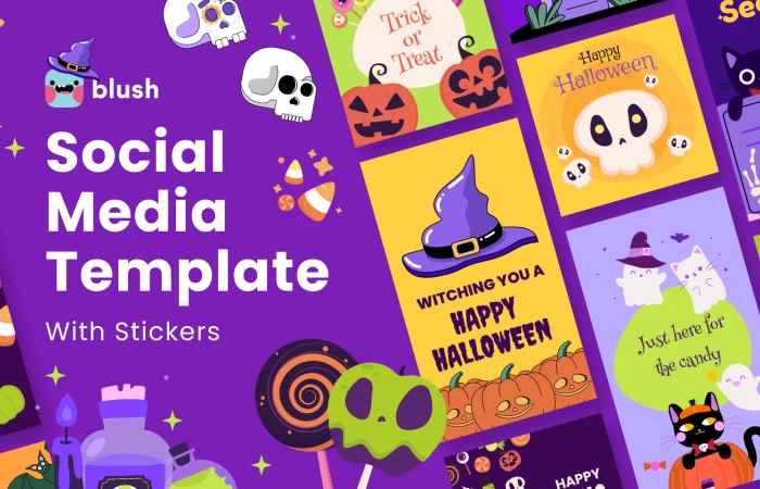 Social Media Template with Halloween Stickers  - Free Figma Template