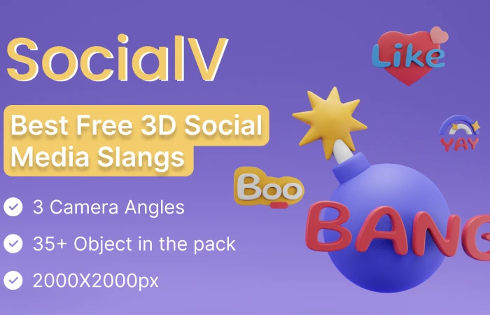 SocialV  Best Free 3D Social Media Slangs Icon Pack  - Free Figma Template