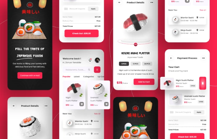Sushi Restaurant - Foods Delivery App  - Free Figma Template