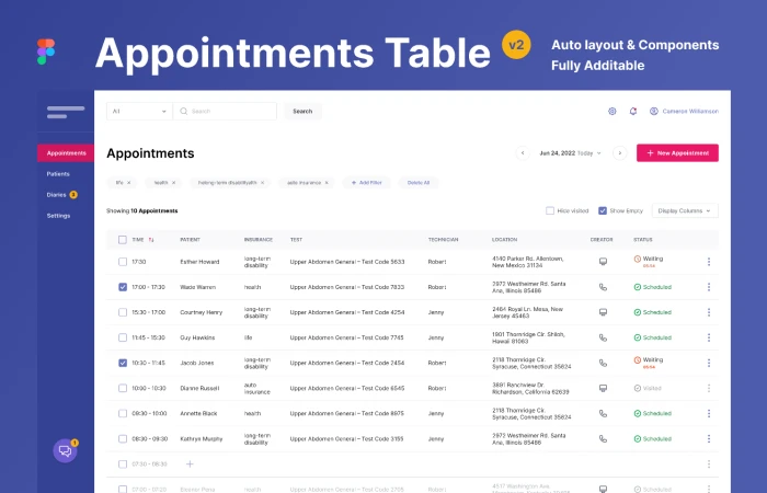 Table of Appointments / Desktop  - Free Figma Template