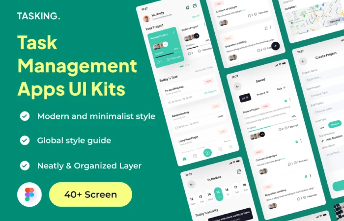 Tasking - Task Management Apps UI Kits  - Free Figma Template