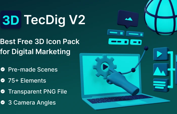 TecDig V2  Free 3D illustrations for Digital Marketing  - Free Figma Template