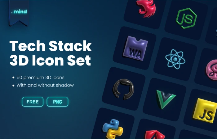 Tech Stack 3D Icon Set  - Free Figma Template