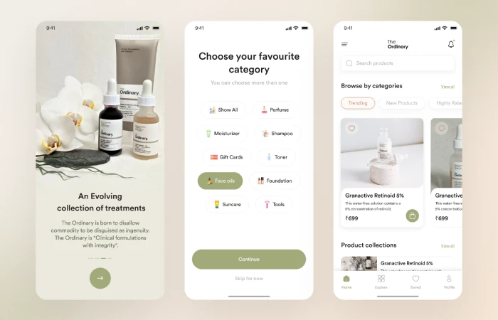 The Ordinary-Skincare Mobile App  - Free Figma Template