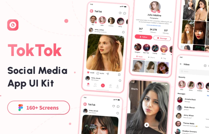 TokTok - Social Media App UI Kit  - Free Figma Template