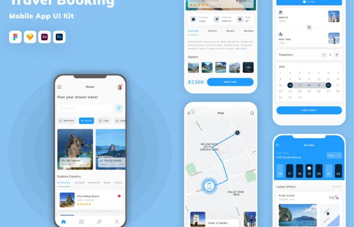 Travel Booking Mobile App UI Kit  - Free Figma Template