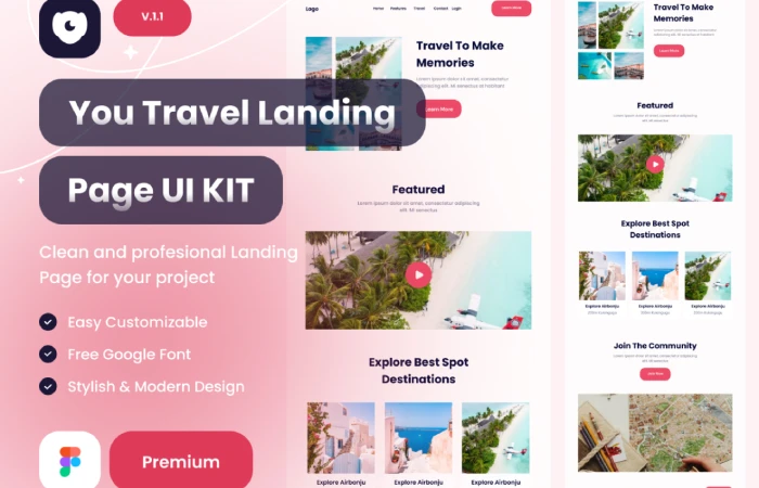 Travel landing page ui kits  - Free Figma Template