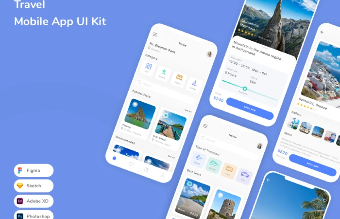Travel Mobile App UI Kit  - Free Figma Template