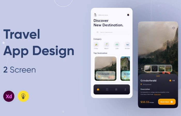 Travelling Mobile App Design  - Free Figma Template