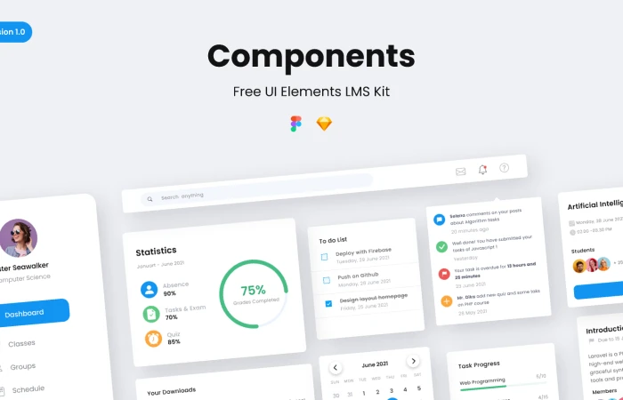 UI Elements Learning Management System (LMS)  - Free Figma Template